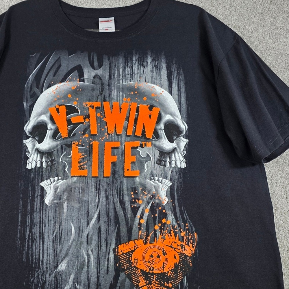 Hot Leathers Shirt XL Mens Black VTwin Life Motorcycle Skulls Engine Graphic Tee